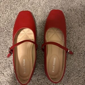 Red Square Toe Mary Jane Flats | Royal Annas | Size 6.5M